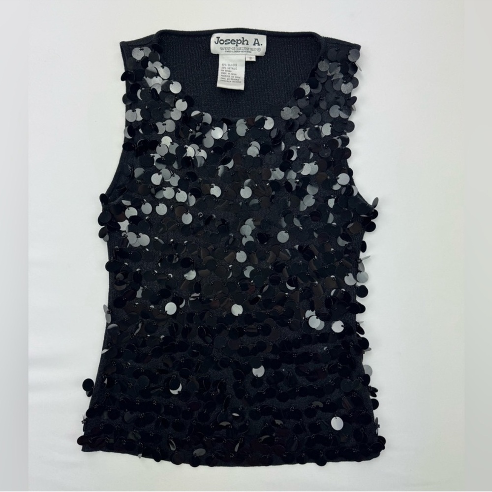 VTG Y2K Joseph A Silk Blend Jumbo Sequin Embellished Fitted Tank Top small - Picture 3 of 13